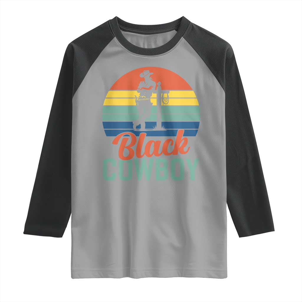Black Cowboy Sunset Raglan Shirt Western Rodeo Cross TS14 Sport Gray Black Print Your Wear