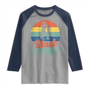 Black Cowboy Sunset Raglan Shirt Western Rodeo Cross TS14 Sport Gray Navy Print Your Wear