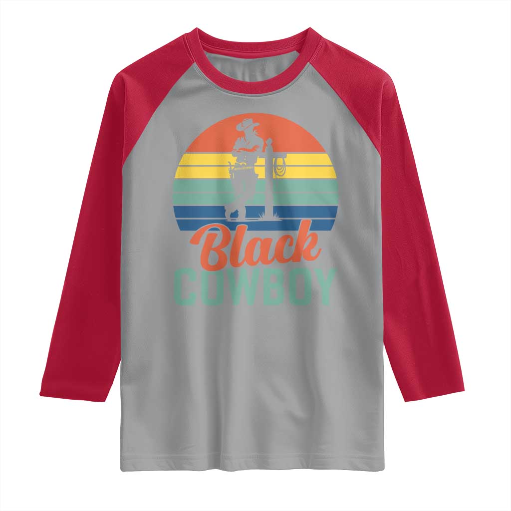 Black Cowboy Sunset Raglan Shirt Western Rodeo Cross TS14 Sport Gray Red Print Your Wear
