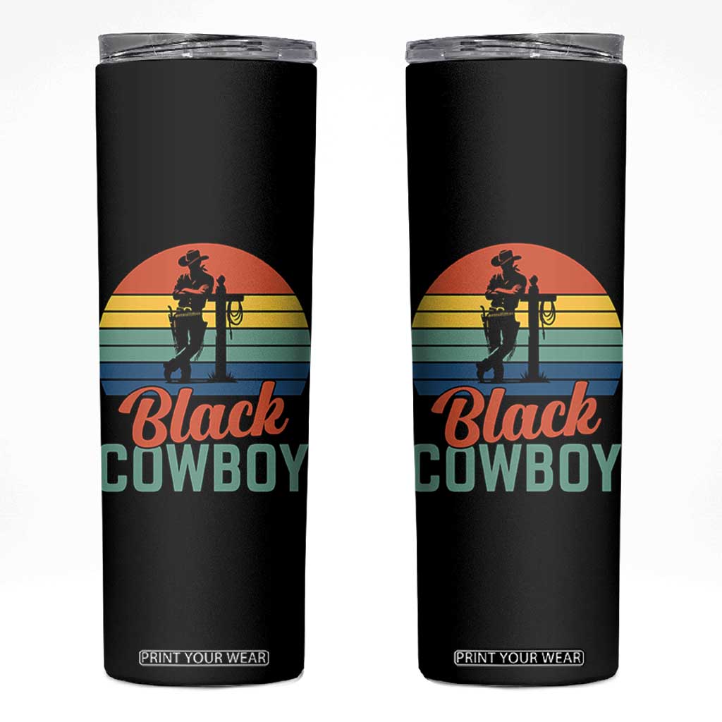 Black Cowboy Sunset Skinny Tumbler Western Rodeo Cross TS14 Black Print Your Wear