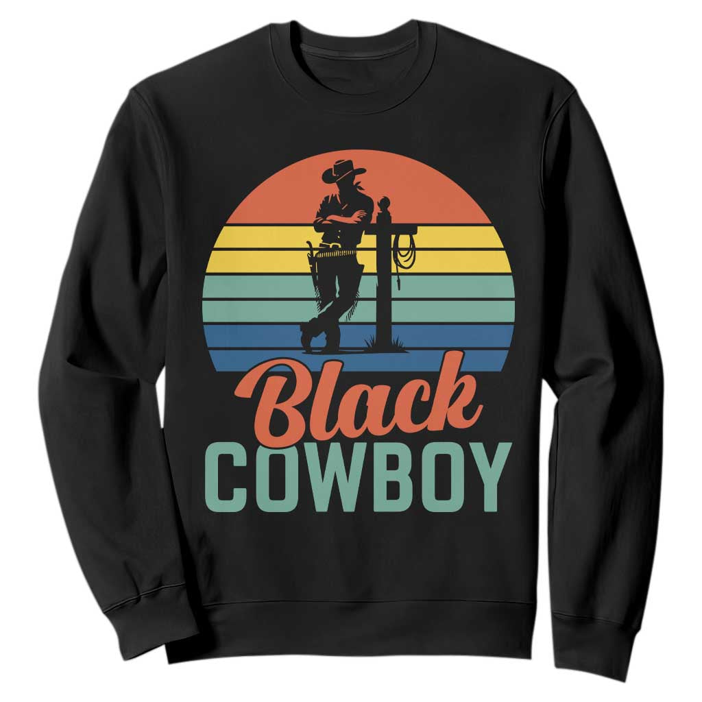 Black Cowboy Sunset Sweatshirt Western Rodeo Cross TS14 Black Print Your Wear
