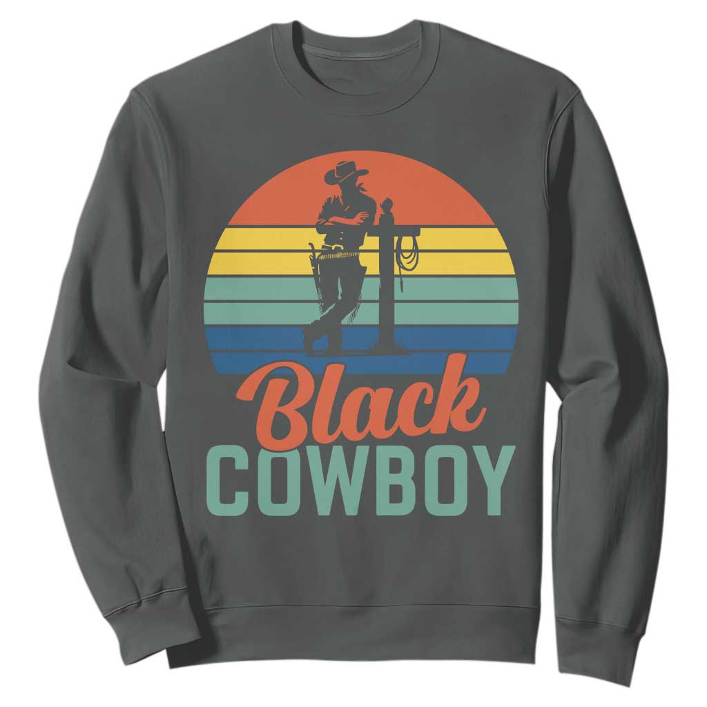 Black Cowboy Sunset Sweatshirt Western Rodeo Cross TS14 Dark Heather Print Your Wear