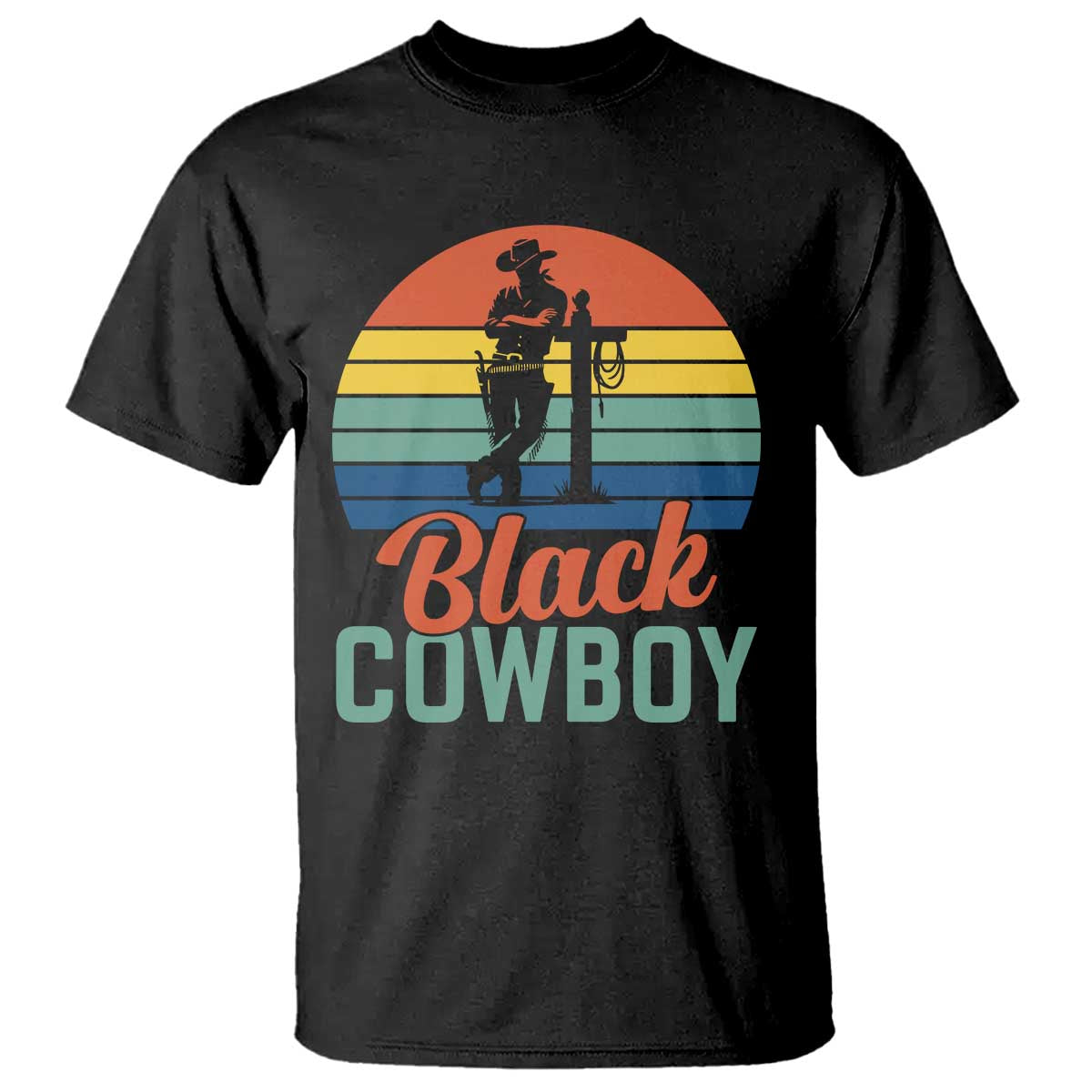 Black Cowboy Sunset T Shirt Western Rodeo Cross TS14 Black Print Your Wear