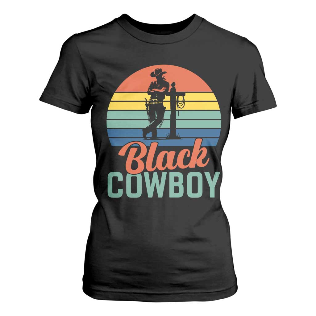 Black Cowboy Sunset T Shirt For Women Western Rodeo Cross TS14 Black Print Your Wear