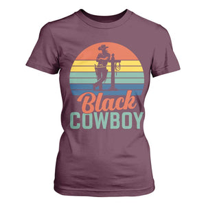 Black Cowboy Sunset T Shirt For Women Western Rodeo Cross TS14 Maroon Print Your Wear