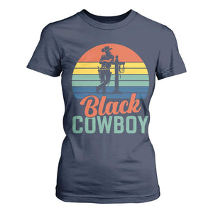 Black Cowboy Sunset T Shirt For Women Western Rodeo Cross TS14 Navy Print Your Wear