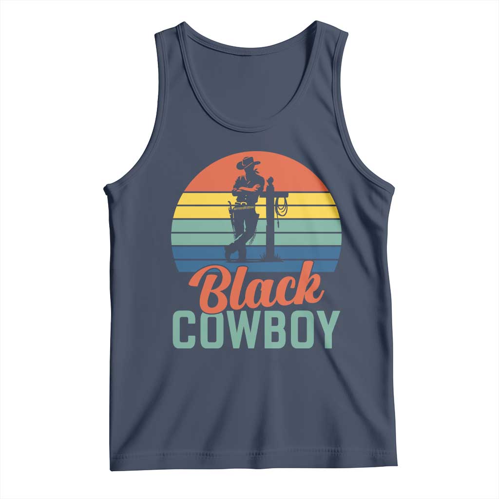 Black Cowboy Sunset Tank Top Western Rodeo Cross TS14 Navy Print Your Wear
