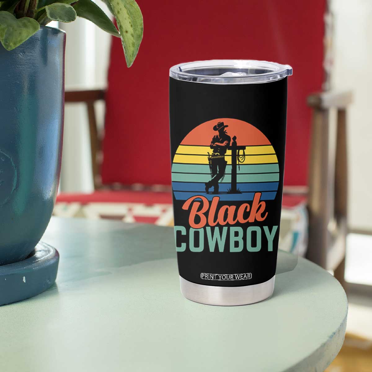 Black Cowboy Sunset Tumbler Cup Western Rodeo Cross TS14 Print Your Wear