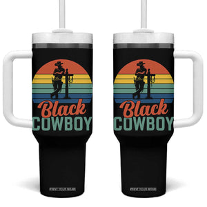 Black Cowboy Sunset Tumbler With Handle Western Rodeo Cross TS14 One Size: 40 oz Black Print Your Wear