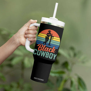 Black Cowboy Sunset Tumbler With Handle Western Rodeo Cross TS14 Print Your Wear