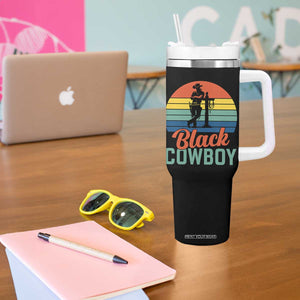 Black Cowboy Sunset Tumbler With Handle Western Rodeo Cross TS14 Print Your Wear
