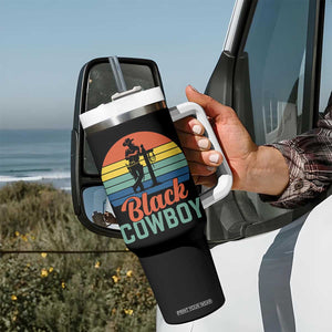 Black Cowboy Sunset Tumbler With Handle Western Rodeo Cross TS14 Print Your Wear