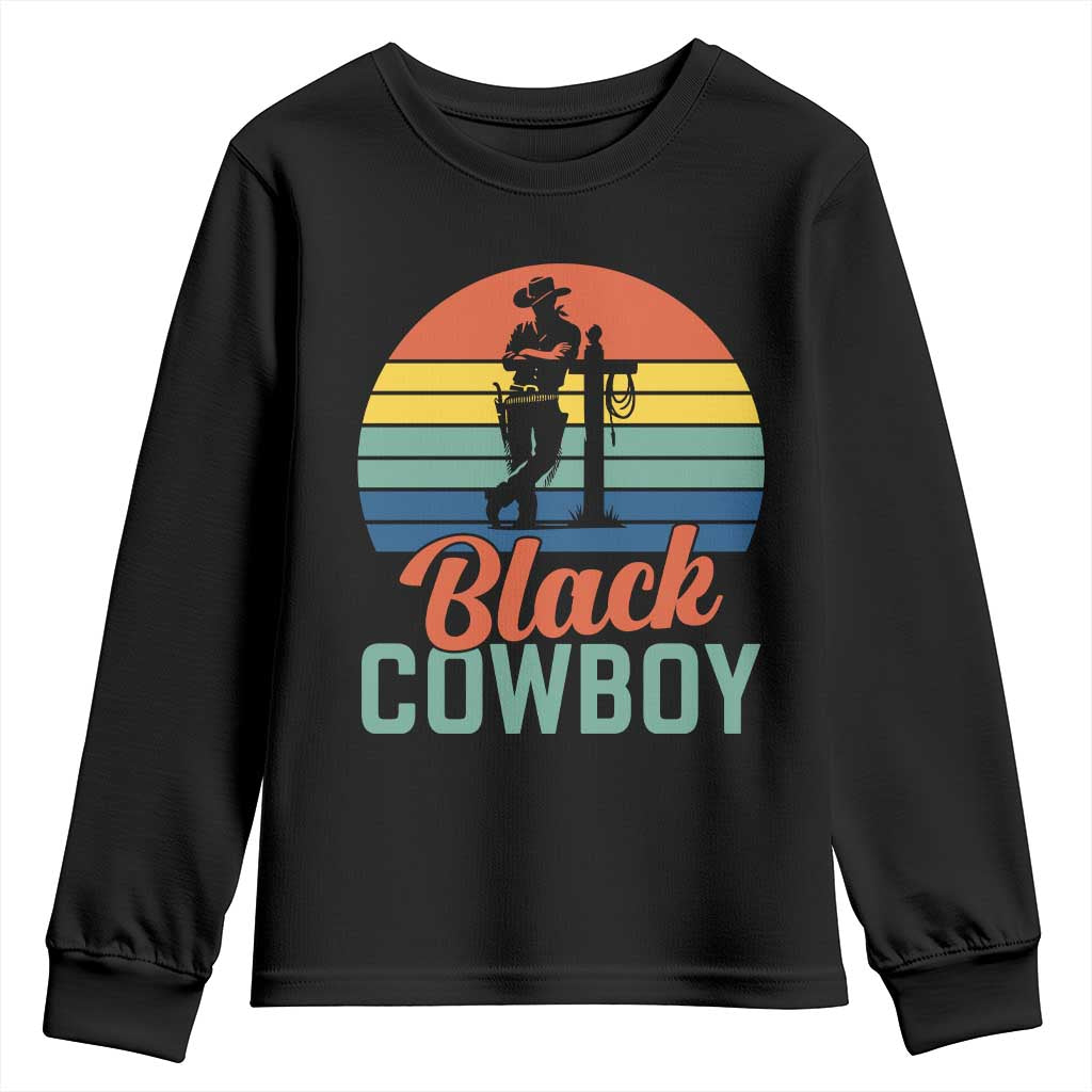 Black Cowboy Sunset Youth Sweatshirt Western Rodeo Cross TS14 Black Print Your Wear