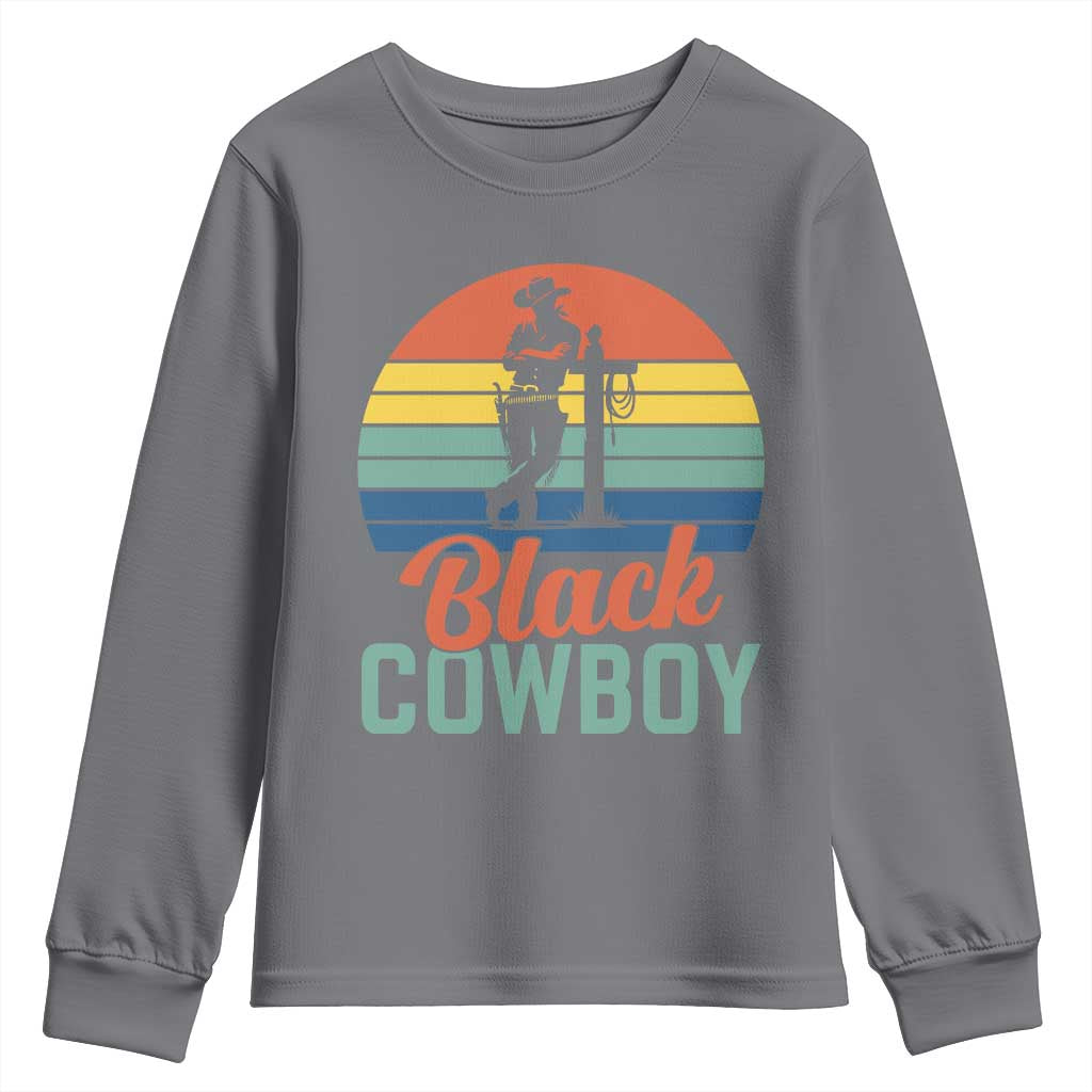 Black Cowboy Sunset Youth Sweatshirt Western Rodeo Cross TS14 Charcoal Print Your Wear