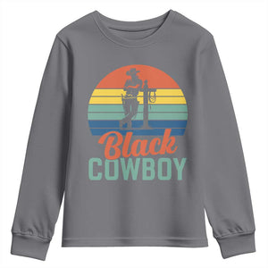 Black Cowboy Sunset Youth Sweatshirt Western Rodeo Cross TS14 Charcoal Print Your Wear