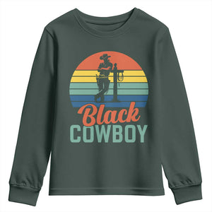 Black Cowboy Sunset Youth Sweatshirt Western Rodeo Cross TS14 Dark Forest Green Print Your Wear