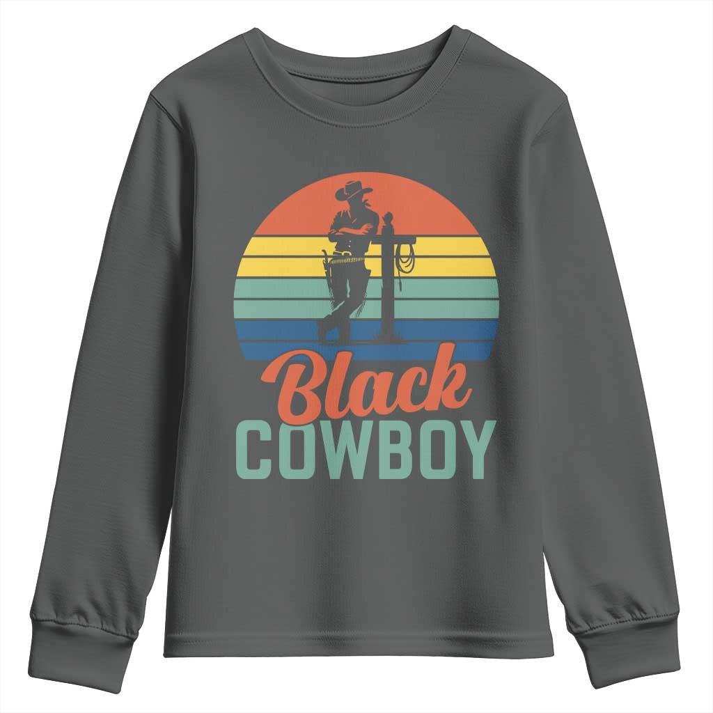 Black Cowboy Sunset Youth Sweatshirt Western Rodeo Cross TS14 Dark Heather Print Your Wear