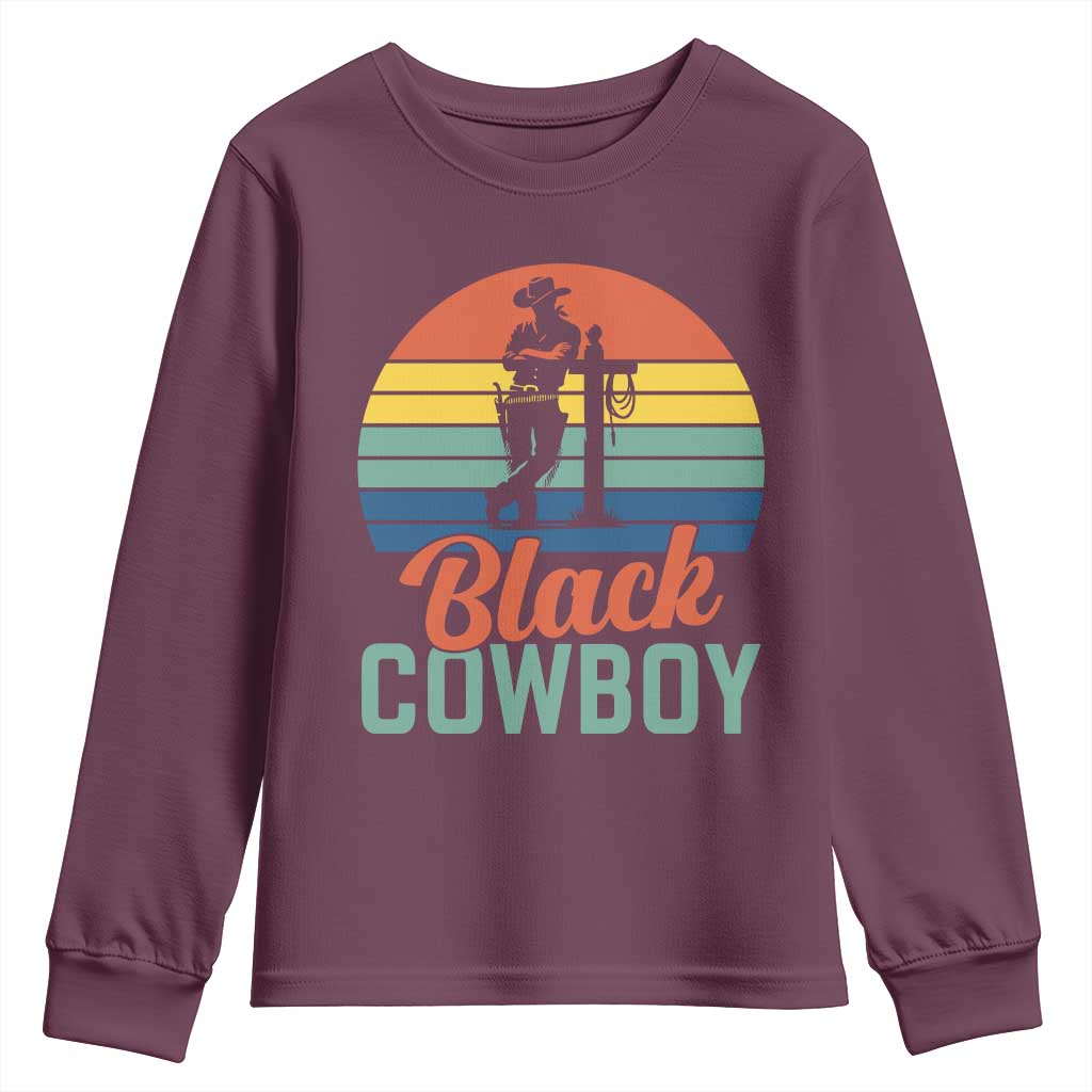 Black Cowboy Sunset Youth Sweatshirt Western Rodeo Cross TS14 Maroon Print Your Wear