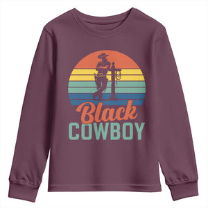 Black Cowboy Sunset Youth Sweatshirt Western Rodeo Cross TS14 Maroon Print Your Wear