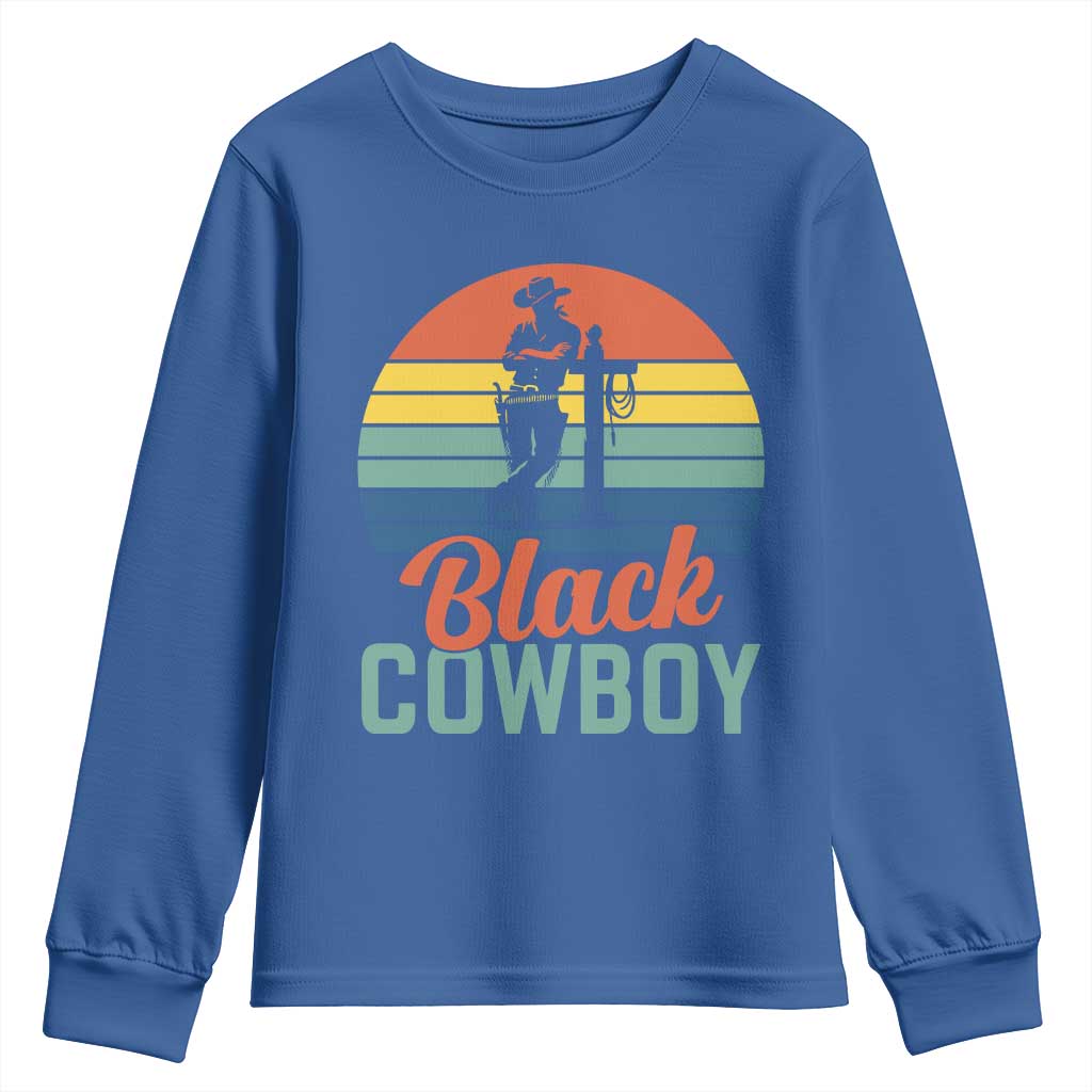 Black Cowboy Sunset Youth Sweatshirt Western Rodeo Cross TS14 Royal Blue Print Your Wear