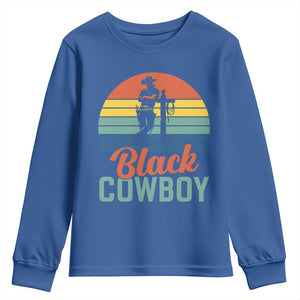 Black Cowboy Sunset Youth Sweatshirt Western Rodeo Cross TS14 Royal Blue Print Your Wear