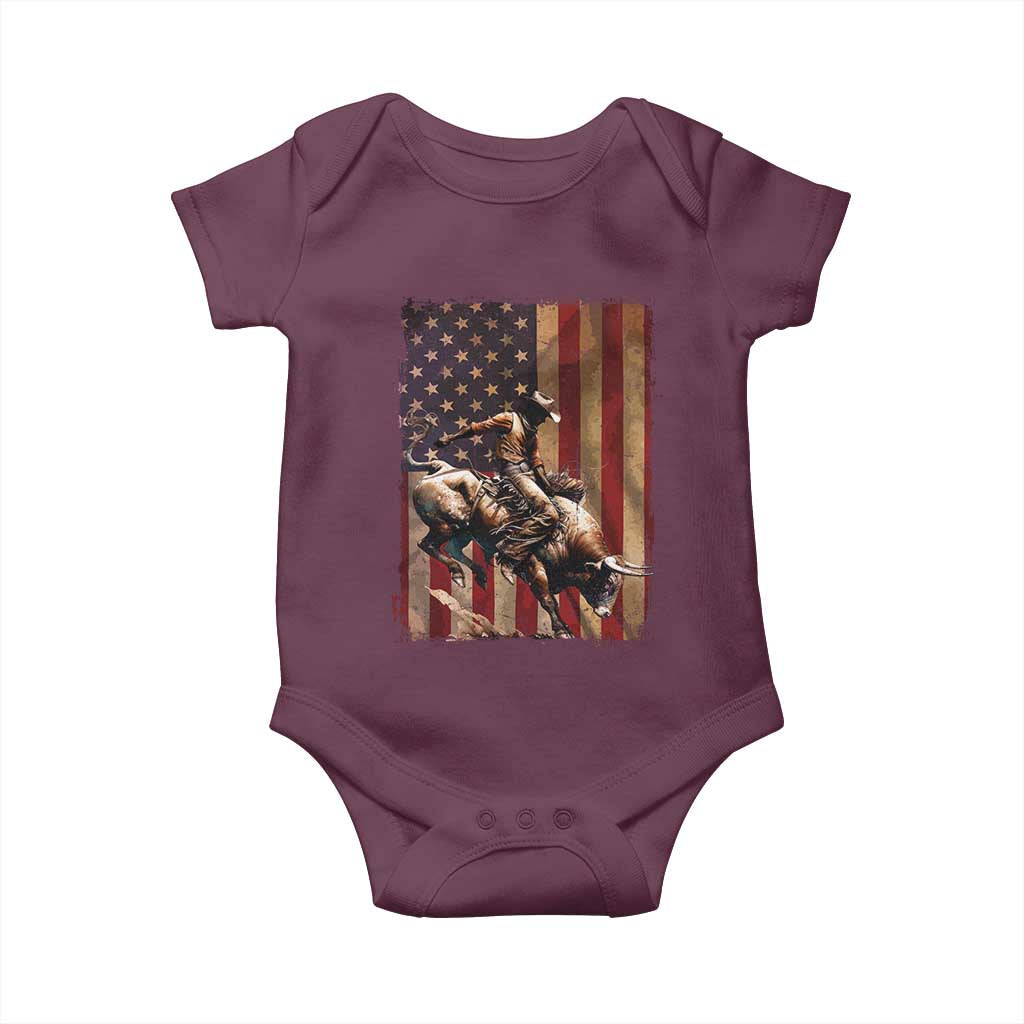 Black Cowboy Bull Rider Baby Onesie Western Rodeo Patriotic American Flag TS14 Maroon Print Your Wear