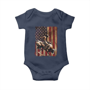 Black Cowboy Bull Rider Baby Onesie Western Rodeo Patriotic American Flag TS14 Navy Print Your Wear