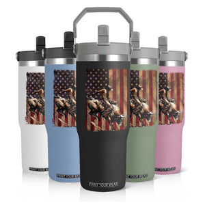 Black Cowboy Bull Rider Flip Straw Tumbler Western Rodeo Patriotic American Flag TS14 Print Your Wear
