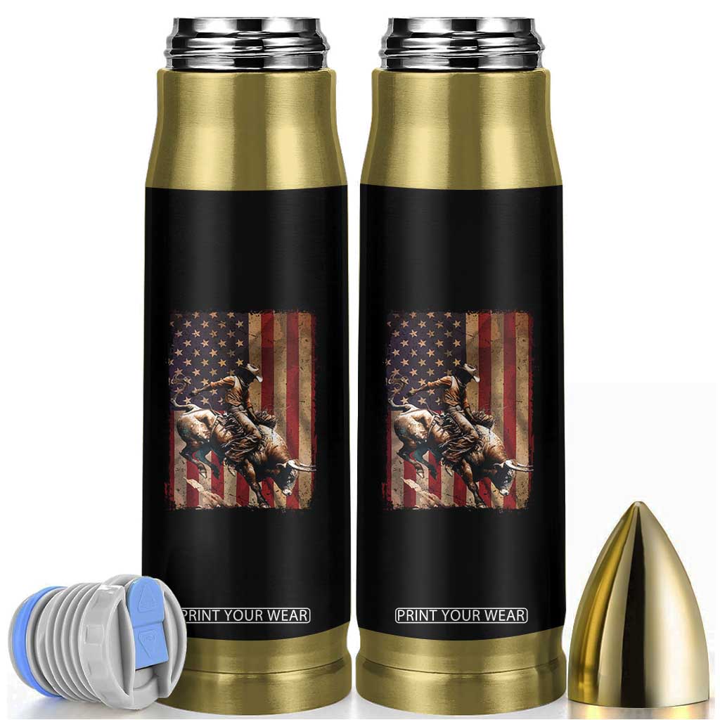 Black Cowboy Bull Rider Bullet Tumbler Western Rodeo Patriotic American Flag TS14 Black Print Your Wear