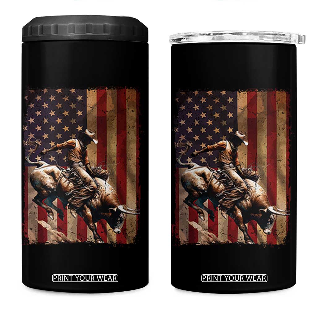 Black Cowboy Bull Rider 4 in 1 Can Cooler Tumbler Western Rodeo Patriotic American Flag TS14 One Size: 16 oz Black Print Your Wear