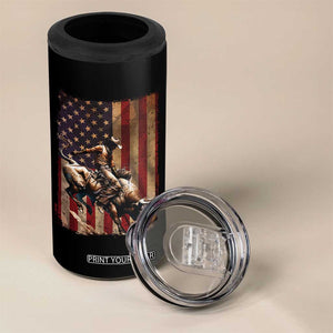 Black Cowboy Bull Rider 4 in 1 Can Cooler Tumbler Western Rodeo Patriotic American Flag TS14 Print Your Wear