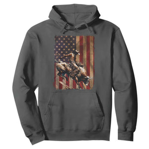 Black Cowboy Bull Rider Hoodie Western Rodeo Patriotic American Flag TS14 Dark Heather Print Your Wear