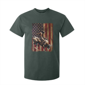 Black Cowboy Bull Rider T Shirt For Kid Western Rodeo Patriotic American Flag TS14 Dark Forest Green Print Your Wear