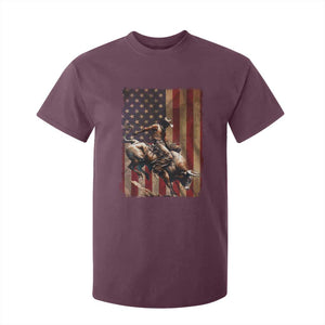 Black Cowboy Bull Rider T Shirt For Kid Western Rodeo Patriotic American Flag TS14 Maroon Print Your Wear