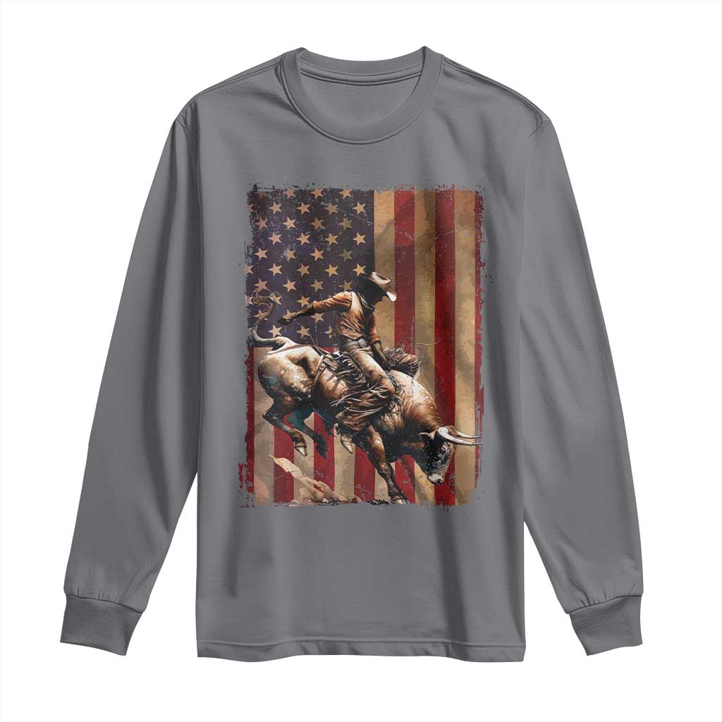 Black Cowboy Bull Rider Long Sleeve Shirt Western Rodeo Patriotic American Flag TS14 Charcoal Print Your Wear
