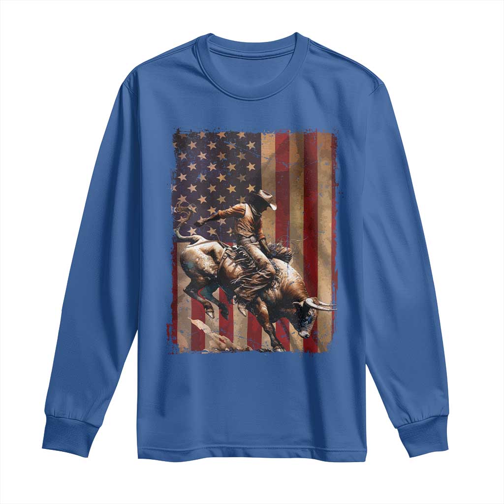 Black Cowboy Bull Rider Long Sleeve Shirt Western Rodeo Patriotic American Flag TS14 Royal Blue Print Your Wear