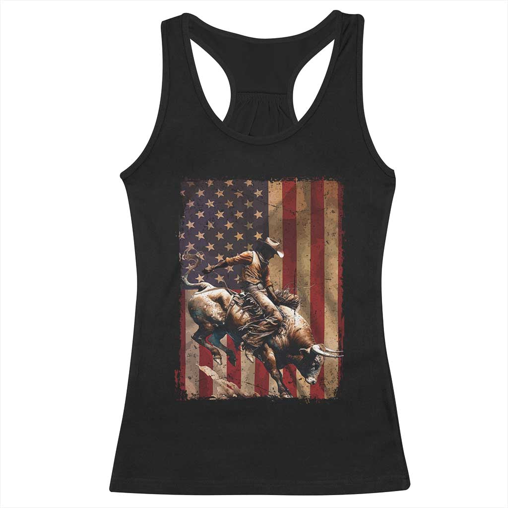 Black Cowboy Bull Rider Racerback Tank Top Western Rodeo Patriotic American Flag TS14 Black Print Your Wear