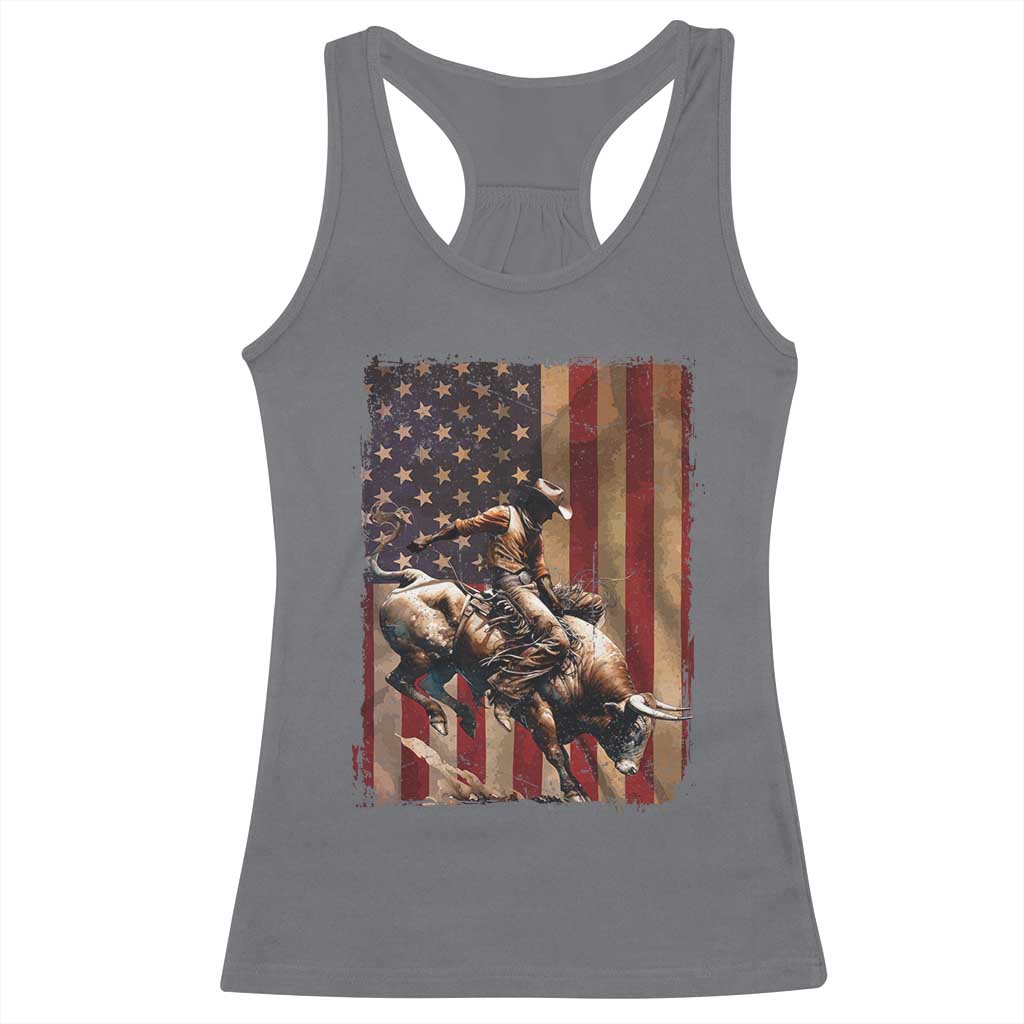 Black Cowboy Bull Rider Racerback Tank Top Western Rodeo Patriotic American Flag TS14 Charcoal Print Your Wear