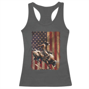 Black Cowboy Bull Rider Racerback Tank Top Western Rodeo Patriotic American Flag TS14 Dark Heather Print Your Wear