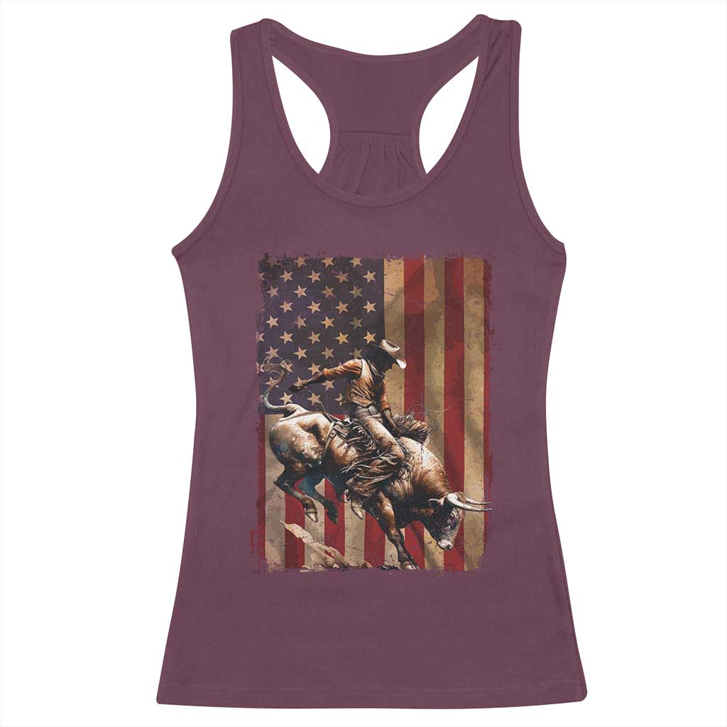 Black Cowboy Bull Rider Racerback Tank Top Western Rodeo Patriotic American Flag TS14 Maroon Print Your Wear