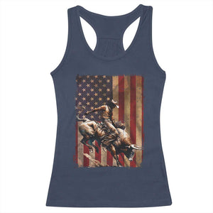 Black Cowboy Bull Rider Racerback Tank Top Western Rodeo Patriotic American Flag TS14 Navy Print Your Wear