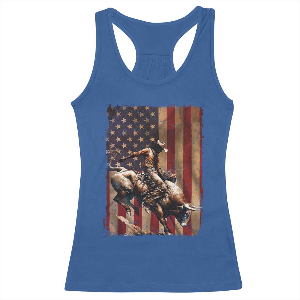Black Cowboy Bull Rider Racerback Tank Top Western Rodeo Patriotic American Flag TS14 Royal Blue Print Your Wear