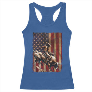 Black Cowboy Bull Rider Racerback Tank Top Western Rodeo Patriotic American Flag TS14 Royal Blue Print Your Wear