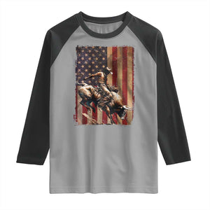 Black Cowboy Bull Rider Raglan Shirt Western Rodeo Patriotic American Flag TS14 Sport Gray Black Print Your Wear