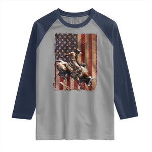 Black Cowboy Bull Rider Raglan Shirt Western Rodeo Patriotic American Flag TS14 Sport Gray Navy Print Your Wear