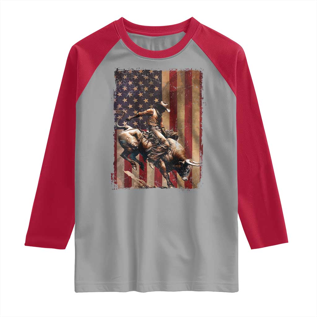 Black Cowboy Bull Rider Raglan Shirt Western Rodeo Patriotic American Flag TS14 Sport Gray Red Print Your Wear