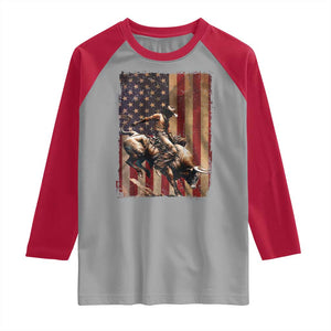 Black Cowboy Bull Rider Raglan Shirt Western Rodeo Patriotic American Flag TS14 Sport Gray Red Print Your Wear