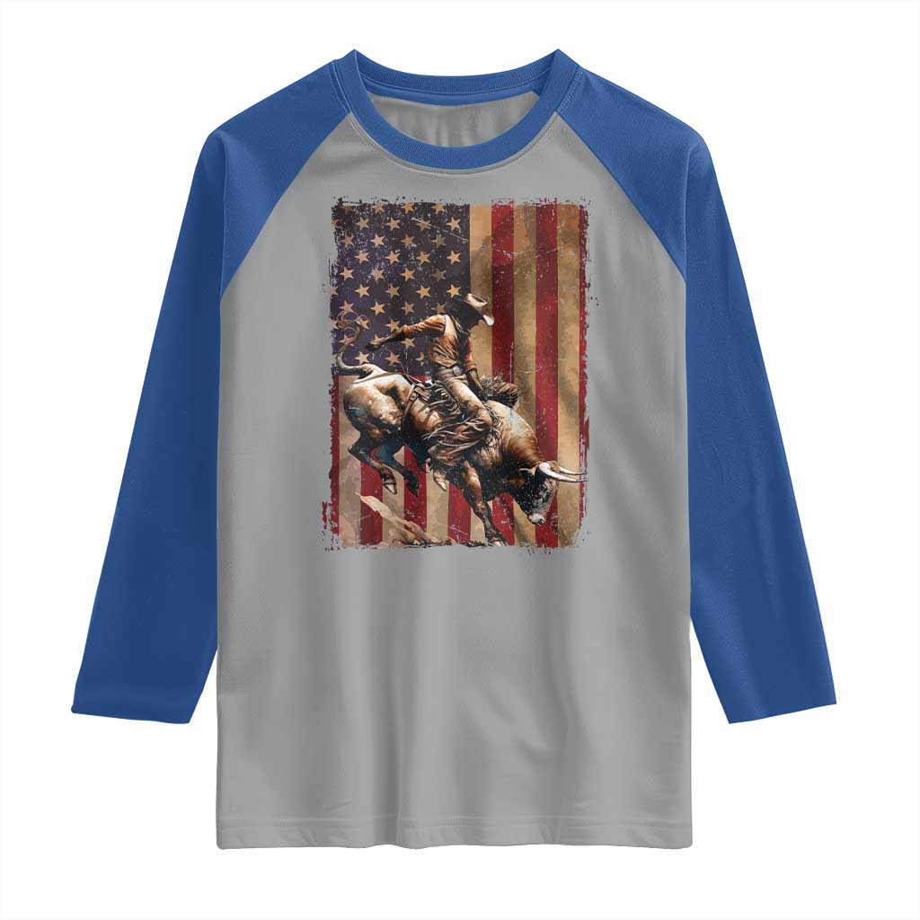 Black Cowboy Bull Rider Raglan Shirt Western Rodeo Patriotic American Flag TS14 Sport Gray Royal Print Your Wear