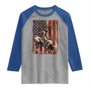Black Cowboy Bull Rider Raglan Shirt Western Rodeo Patriotic American Flag TS14 Sport Gray Royal Print Your Wear