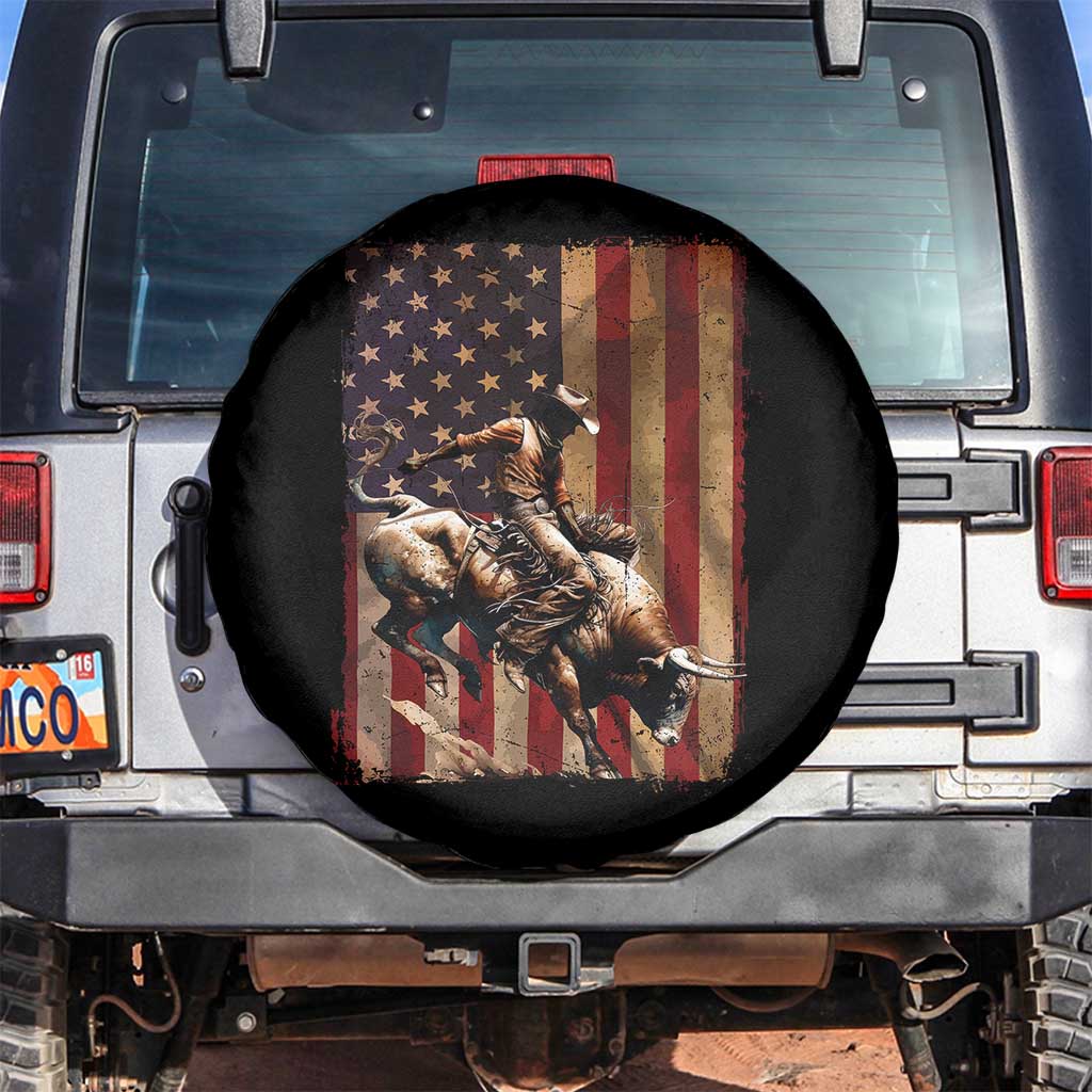 Black Cowboy Bull Rider Spare Tire Cover Western Rodeo Patriotic American Flag TS14 No hole Black Print Your Wear